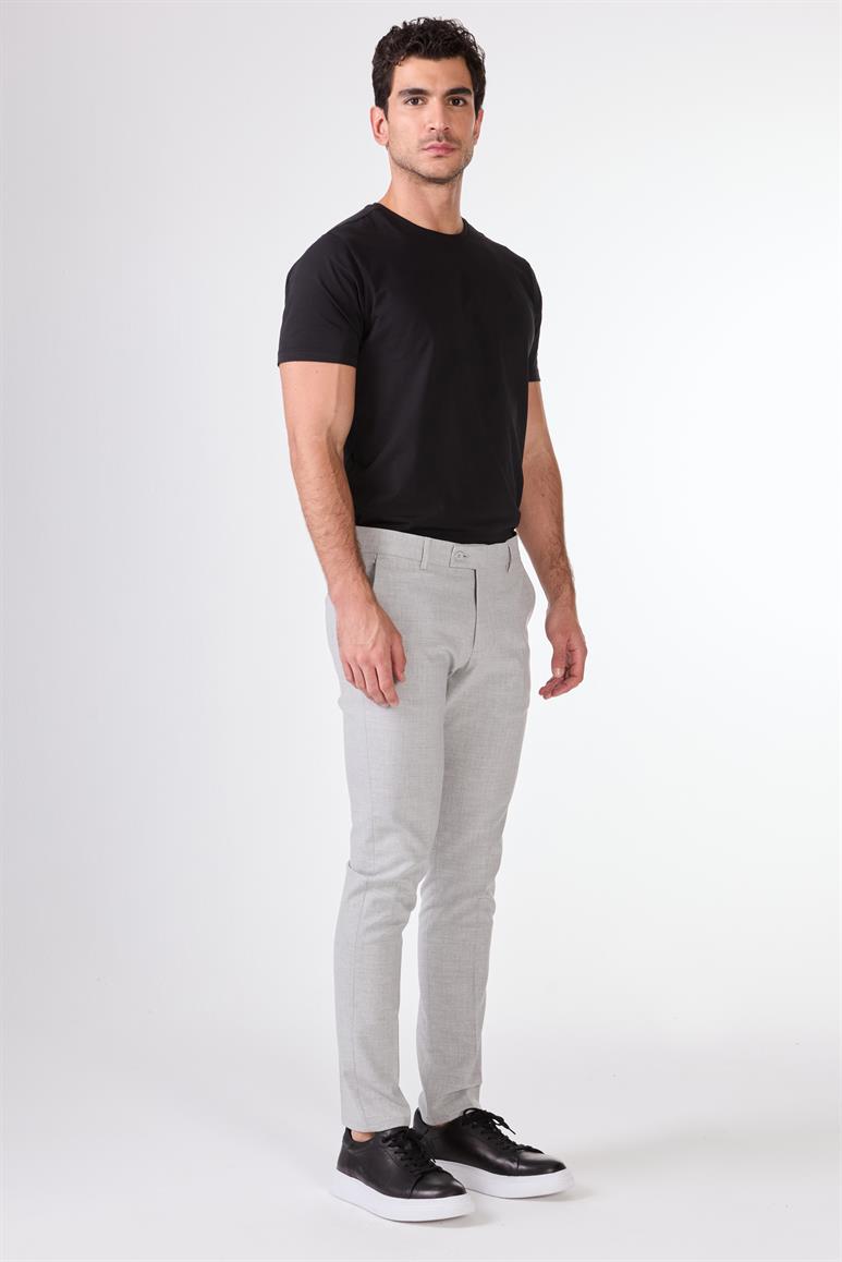 Gri Erkek Ekstra Slim Fit Melanj Desenli Klasik Pantolon 