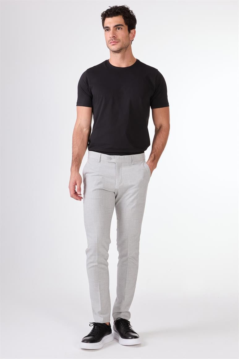 Gri Erkek Ekstra Slim Fit Melanj Desenli Klasik Pantolon 