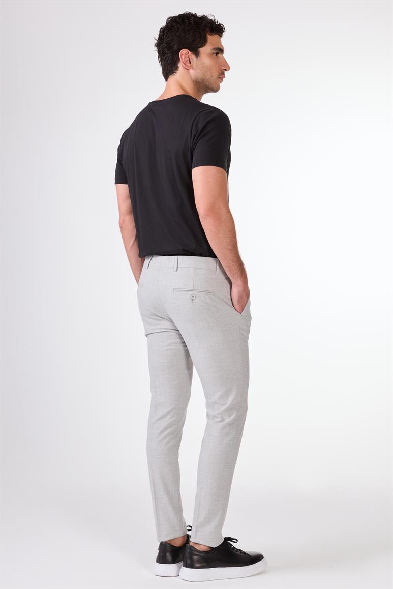 Gri Erkek Ekstra Slim Fit Melanj Desenli Klasik Pantolon 