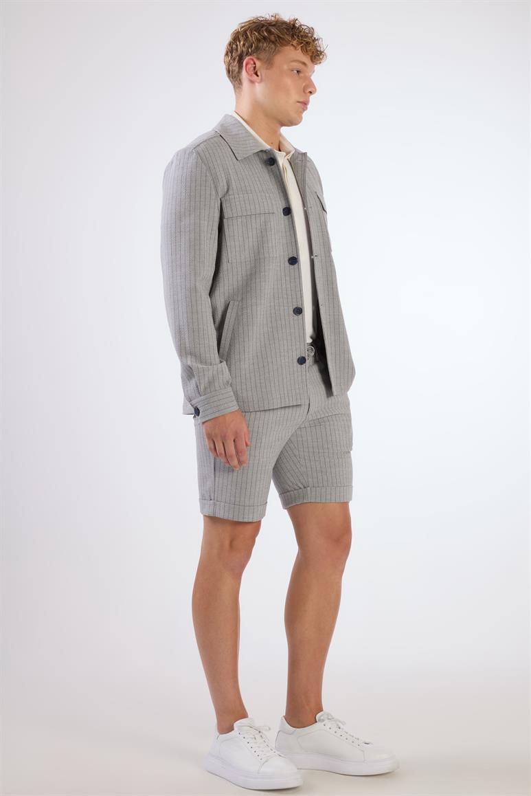 Gri Erkek Regular Fit Çizgili Brent Yaka Overshirt