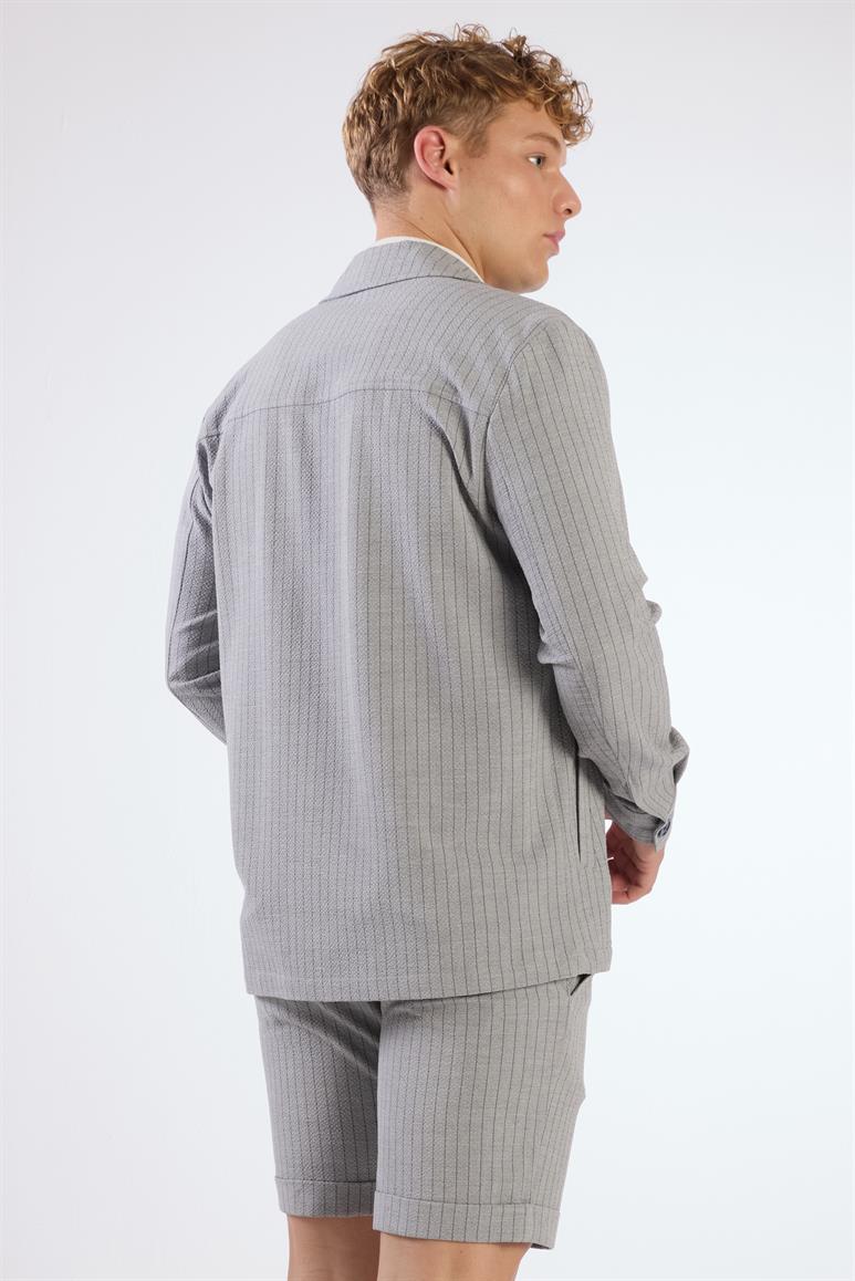 Gri Erkek Regular Fit Çizgili Brent Yaka Overshirt