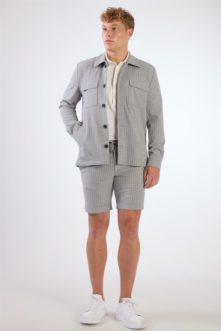 Gri Erkek Regular Fit Çizgili Brent Yaka Overshirt