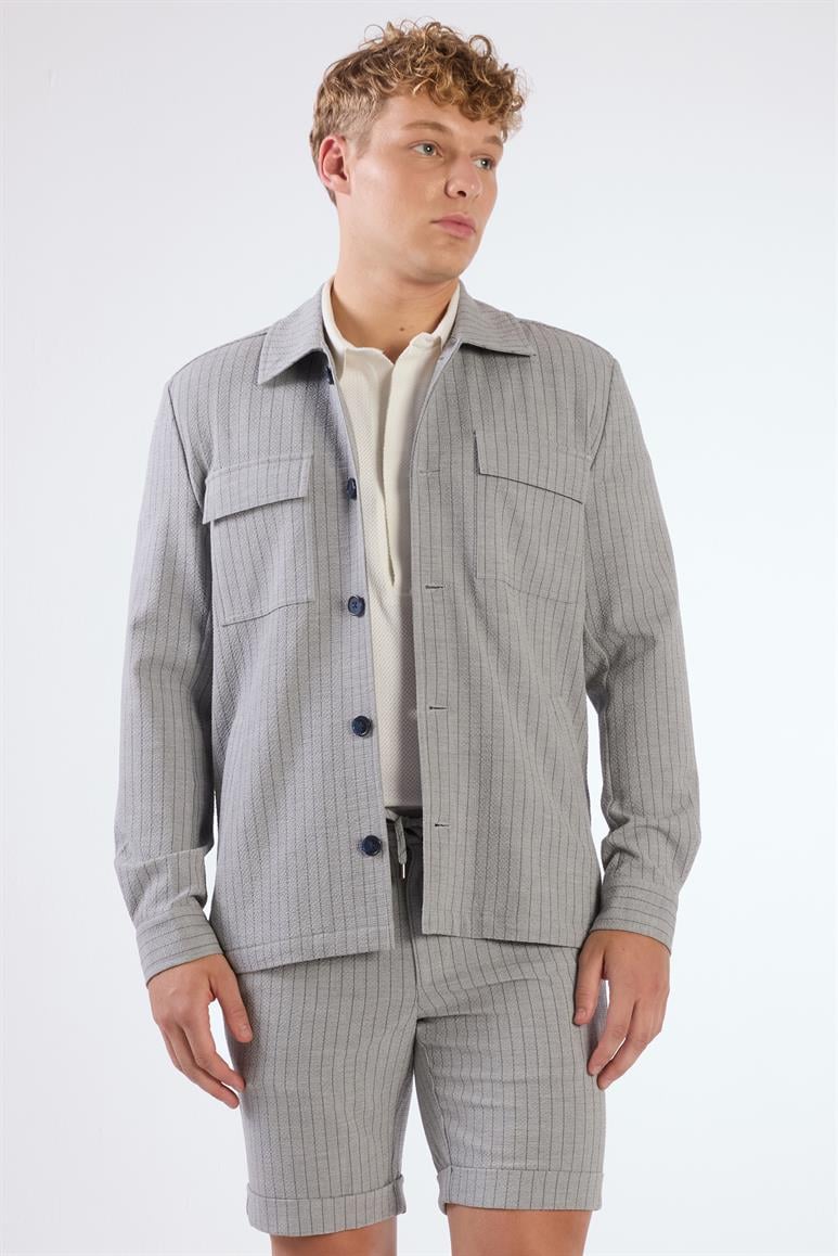 Gri Erkek Regular Fit Çizgili Brent Yaka Overshirt