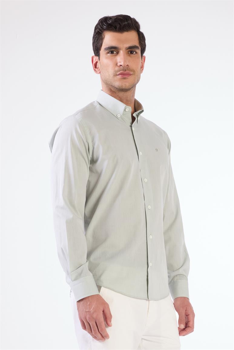 Gri Erkek Regular Fit Düz Brent Düğmeli Yaka Uzun Kol Gömlek 