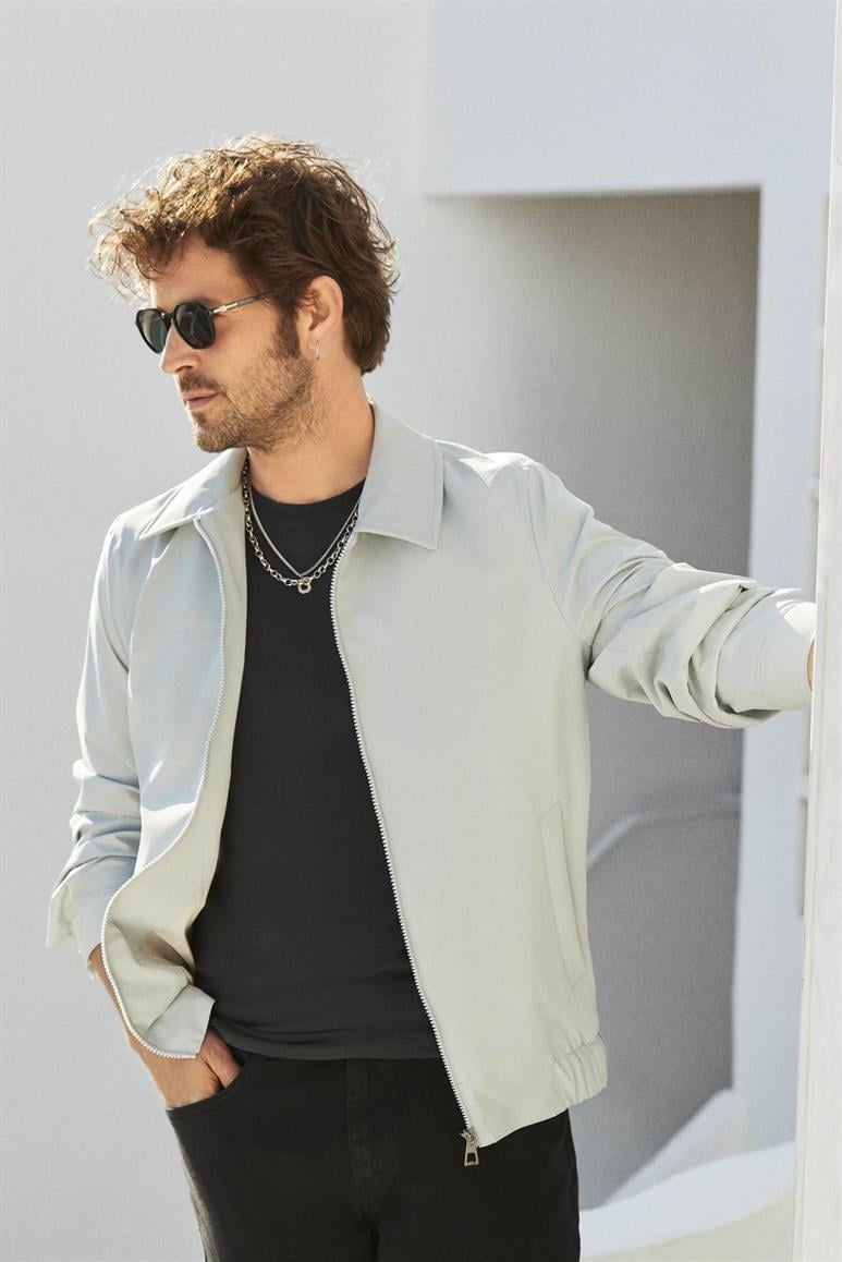 Gri Erkek Regular Fit Düz Klasik Yaka Bomber Mont 