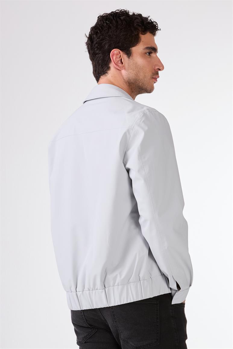 Gri Erkek Regular Fit Düz Klasik Yaka Bomber Mont 
