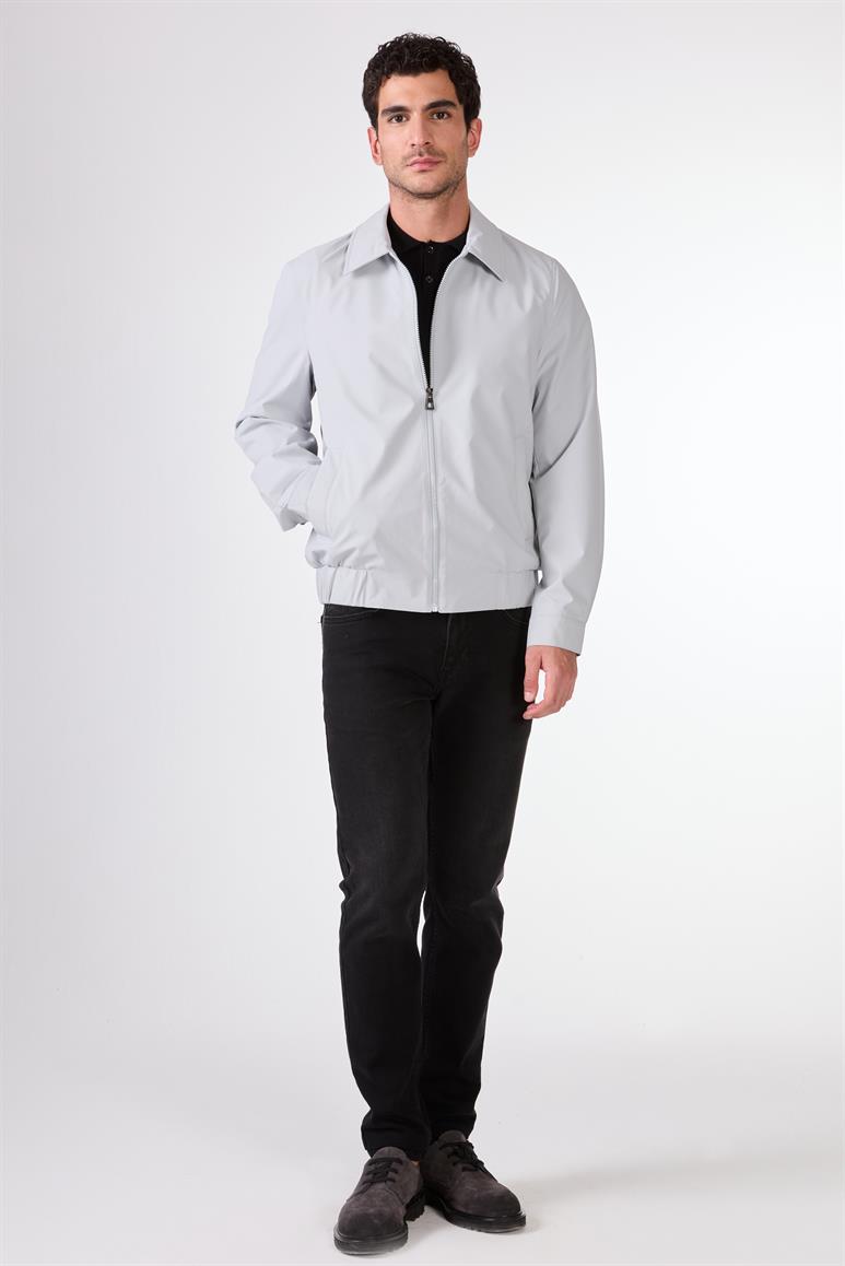Gri Erkek Regular Fit Düz Klasik Yaka Bomber Mont 