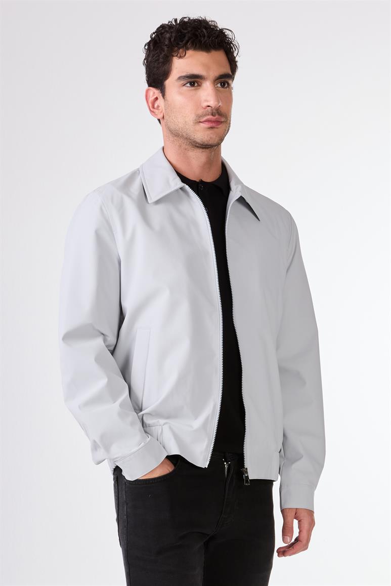 Gri Erkek Regular Fit Düz Klasik Yaka Bomber Mont 