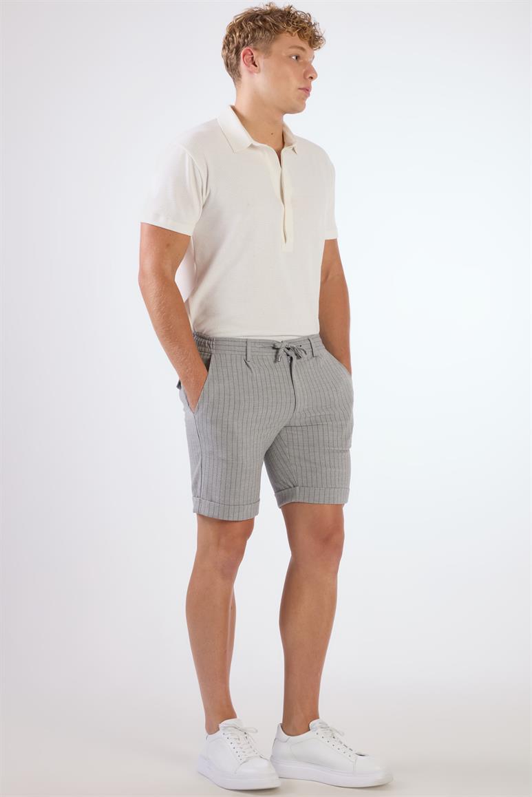 Gri Erkek Slim Fit Çizgili Casual Short 