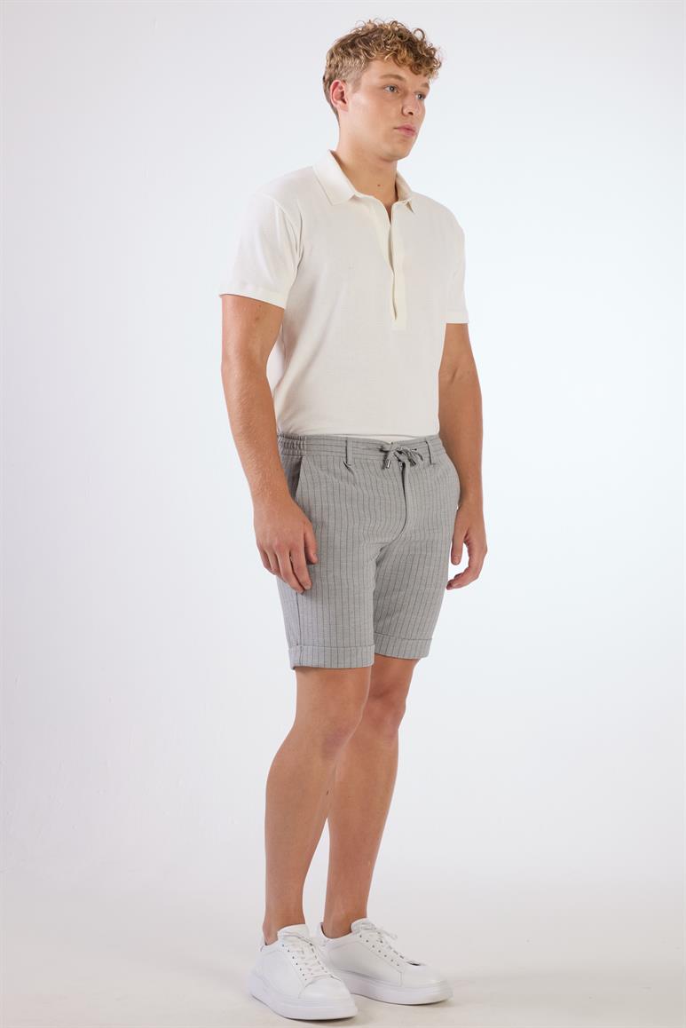 Gri Erkek Slim Fit Çizgili Casual Short 