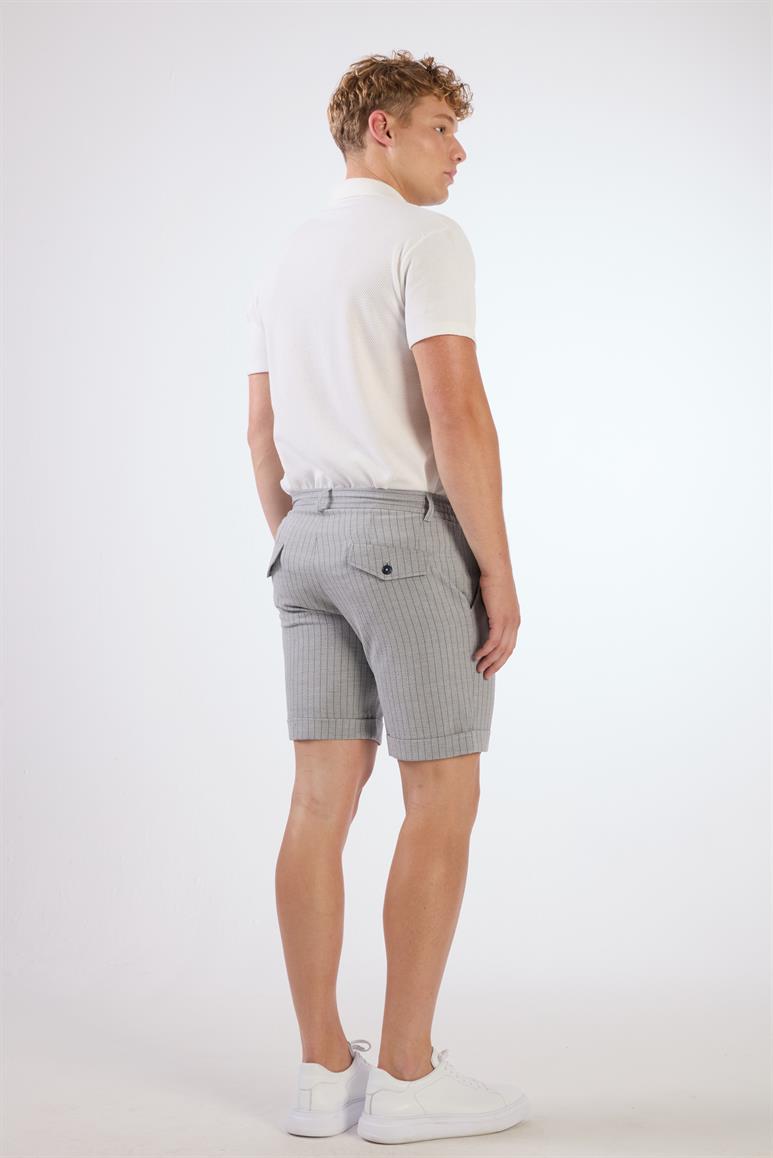 Gri Erkek Slim Fit Çizgili Casual Short 
