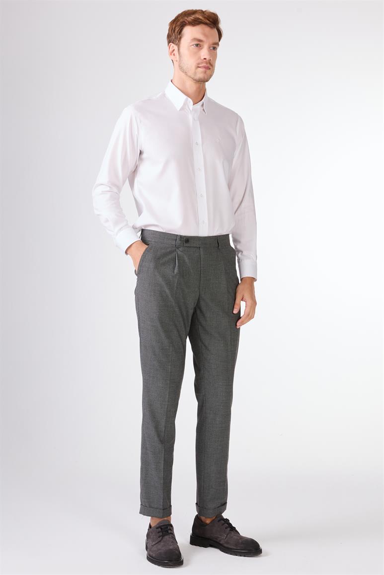Gri Erkek Slim Fit Melanj Desenli Klasik Pantolon 