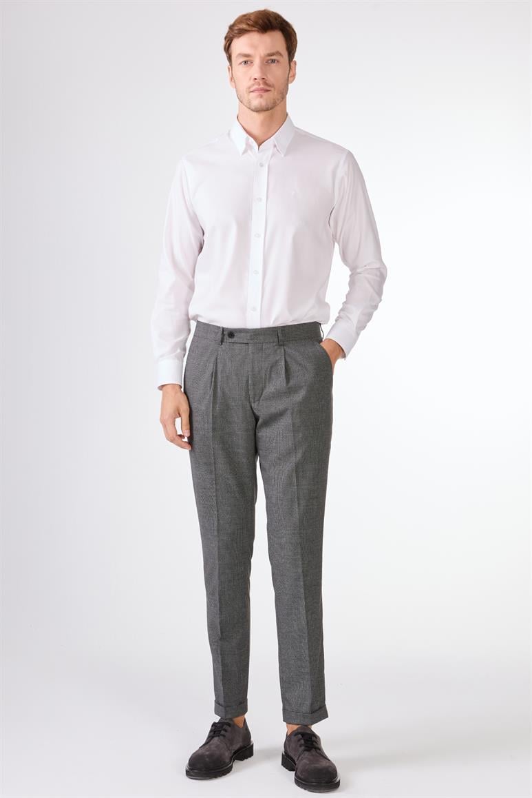 Gri Erkek Slim Fit Melanj Desenli Klasik Pantolon 