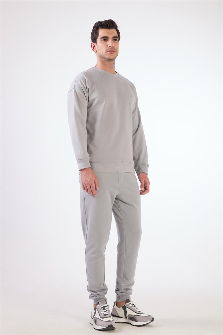 Bej Bisiklet Yaka Regular Fit Erkek Sweatshirt