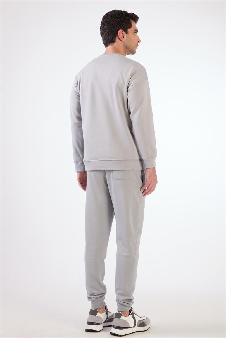 Bej Bisiklet Yaka Regular Fit Erkek Sweatshirt