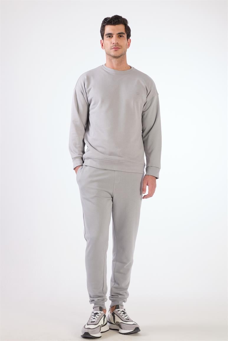 Bej Bisiklet Yaka Regular Fit Erkek Sweatshirt