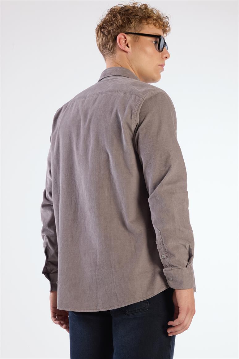 Gri Fitilli Kadife Regular Fit Erkek Gömlek 