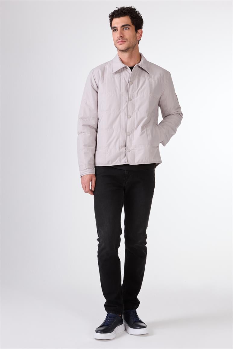 Gri Çıtçıt Kapamalı Kapitone Slim Fit Erkek Mont