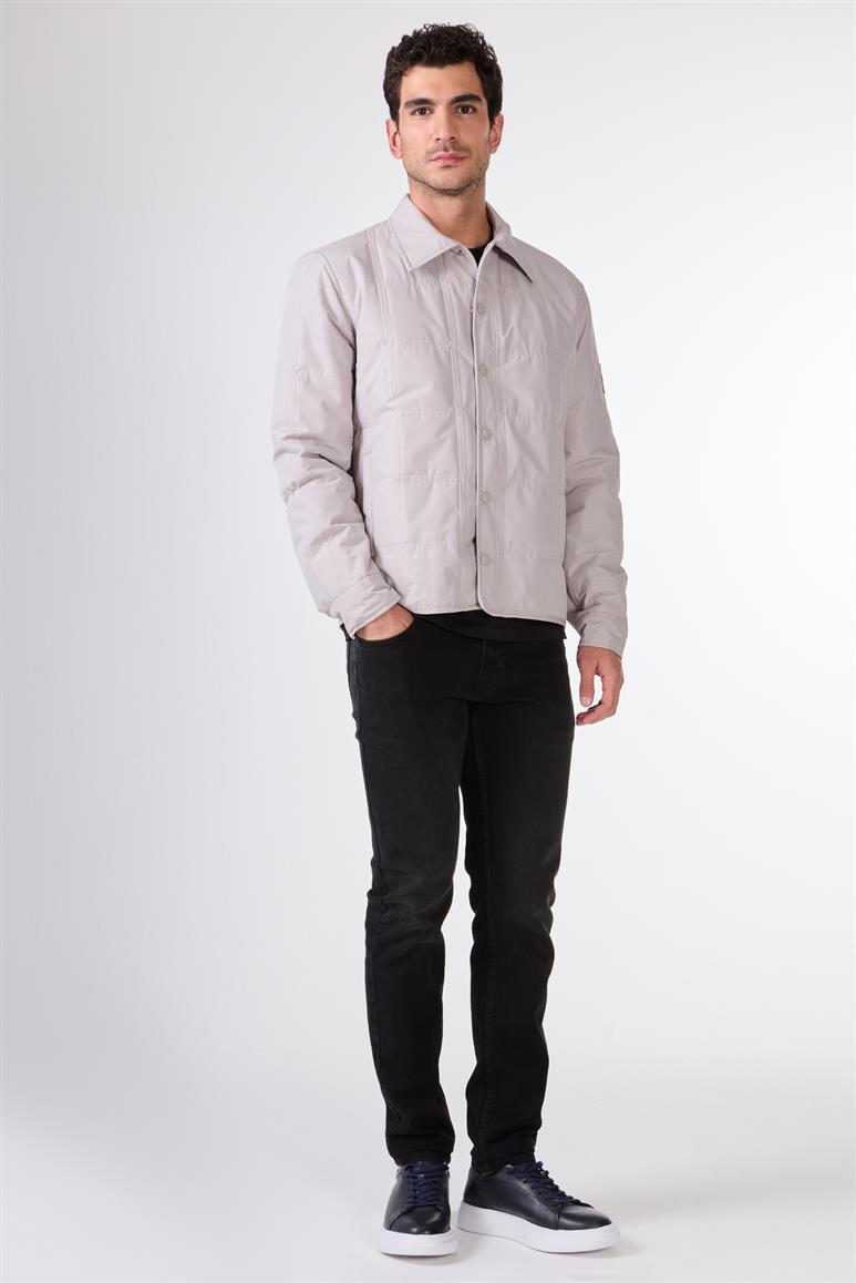 Gri Çıtçıt Kapamalı Kapitone Slim Fit Erkek Mont