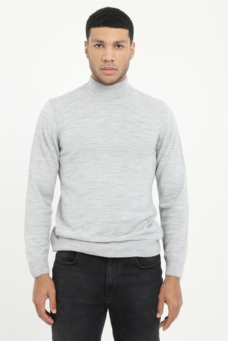 Gri Melanj Yarım Balıkçı Slim Fit Erkek Triko