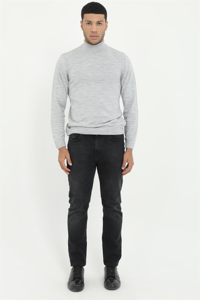 Gri Melanj Yarım Balıkçı Slim Fit Erkek Triko