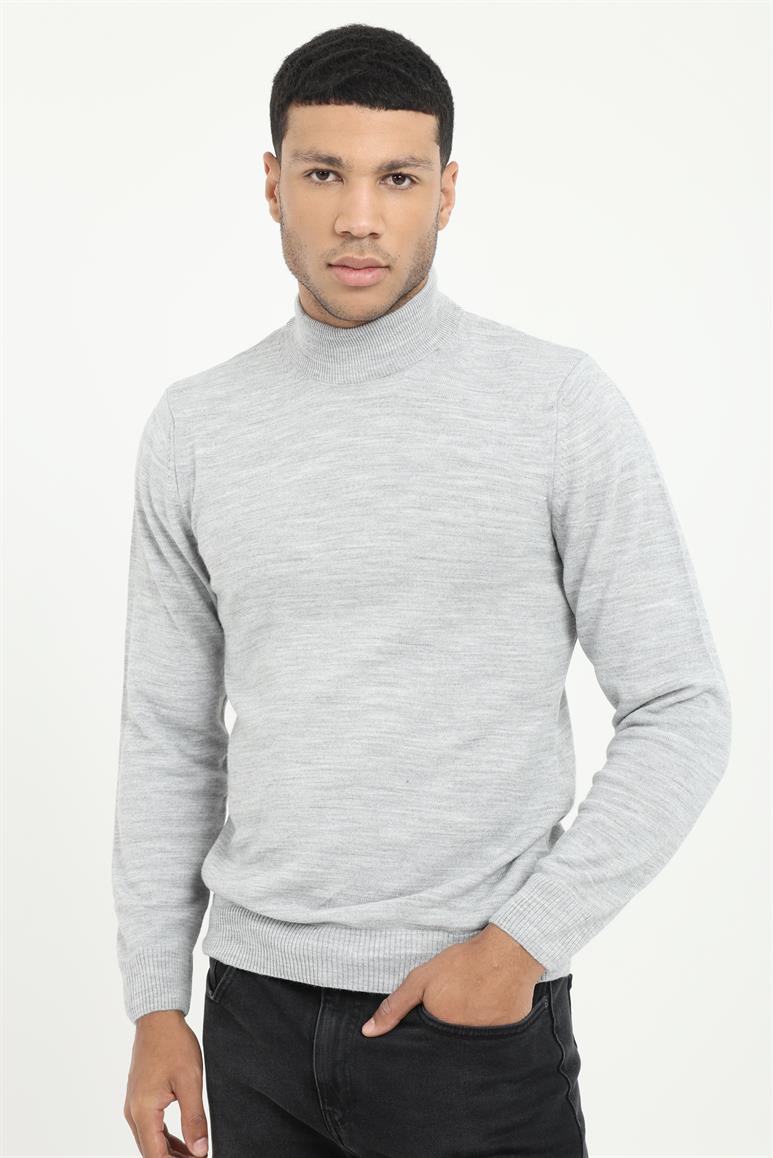 Gri Melanj Yarım Balıkçı Slim Fit Erkek Triko