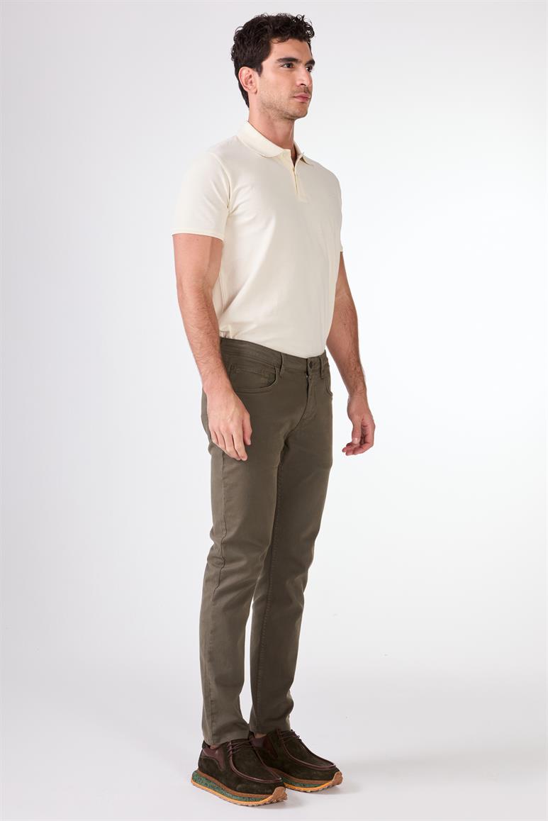Haki 5 Cep Düz Renk Slim Fit Erkek Pantolon