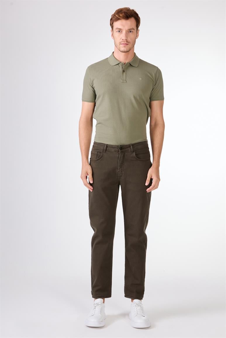Haki 5 Cep Düz Renk Slim Fit Erkek Pantolon