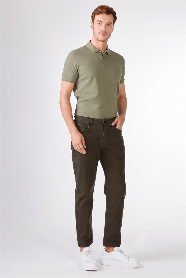 Haki 5 Cep Düz Renk Slim Fit Erkek Pantolon