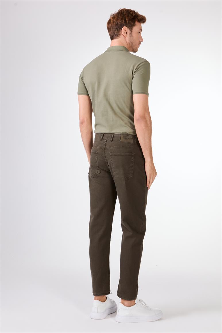 Haki 5 Cep Düz Renk Slim Fit Erkek Pantolon