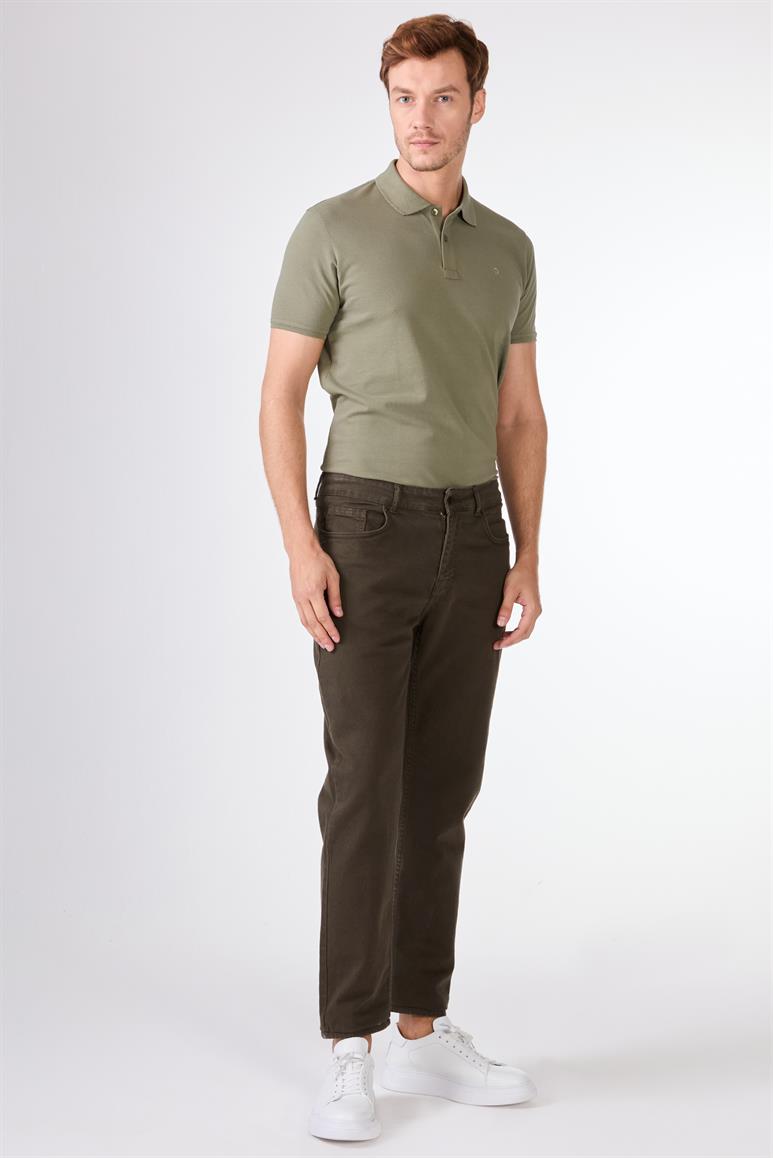 Haki 5 Cep Düz Renk Slim Fit Erkek Pantolon