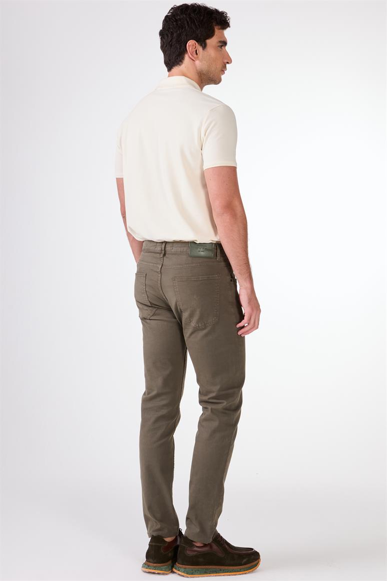 Haki 5 Cep Düz Renk Slim Fit Erkek Pantolon