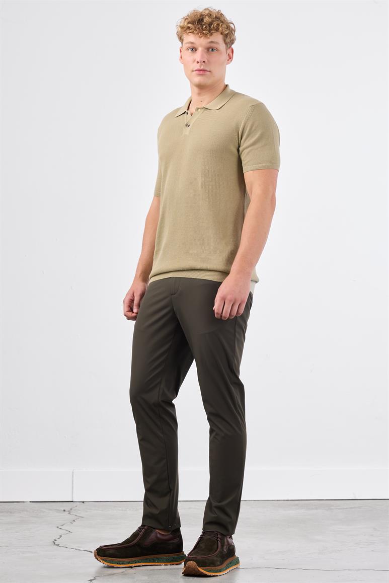 Haki Polo Düğme Yaka Düz Renk Slim Fit Erkek Triko
