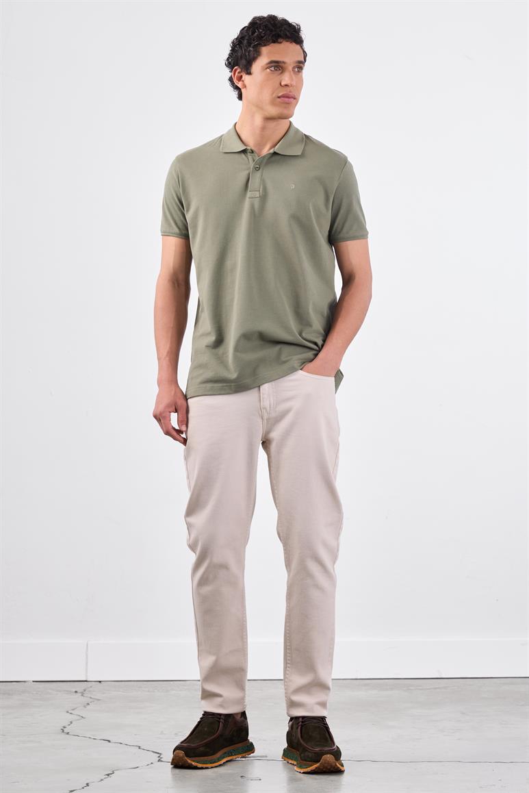 Haki Polo Yaka Pamuklu Düz Renk Slim Fit Erkek T-shirt