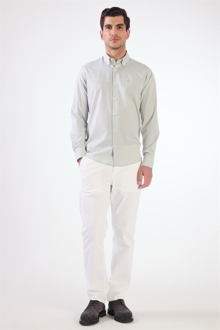 Haki Erkek Regular Fit Düz Brent Düğmeli Yaka Uzun Kol Gömlek 
