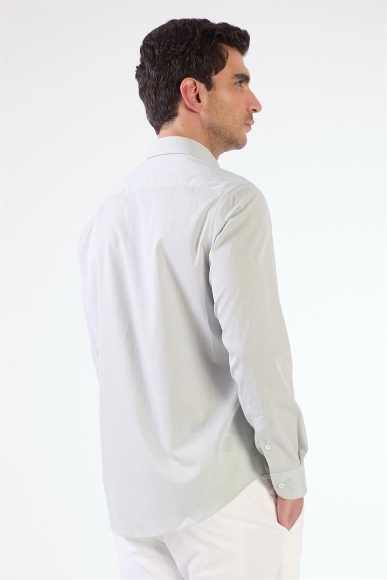 Haki Erkek Regular Fit Düz Brent Düğmeli Yaka Uzun Kol Gömlek 
