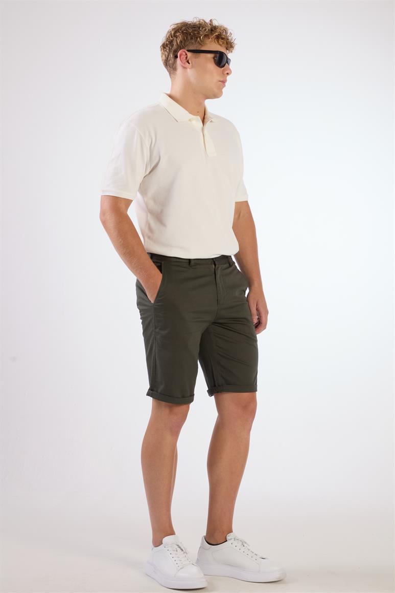 Haki Erkek Regular Fit Düz Casual Short 