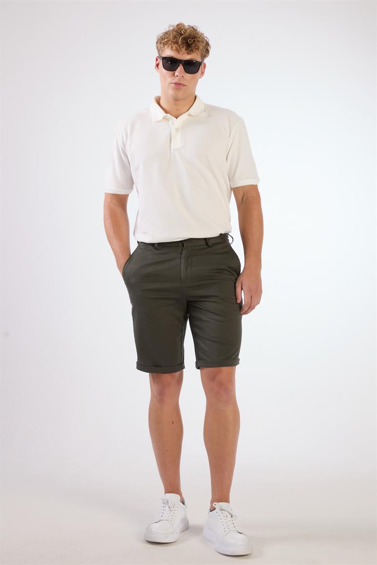 Haki Erkek Regular Fit Düz Casual Short 