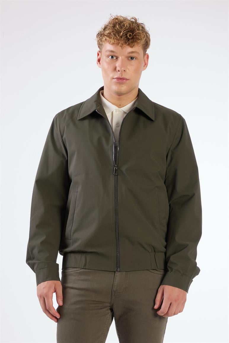 Haki Erkek Regular Fit Düz Klasik Yaka Bomber Mont 