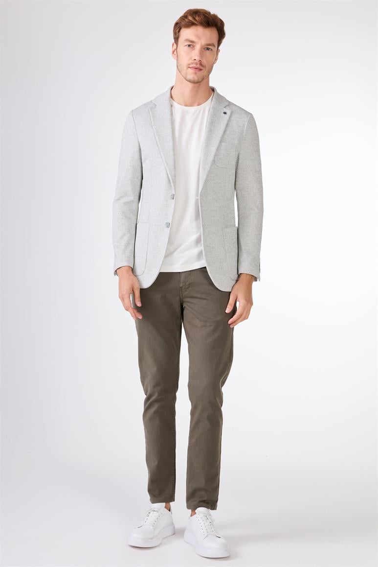 Haki Erkek Slim Fit Armürlü Mono Yaka Ceket - 104433