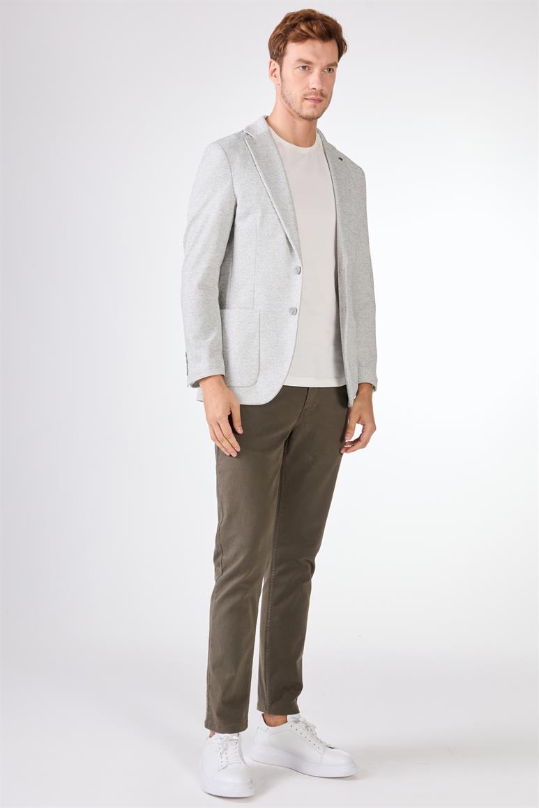 Haki Erkek Slim Fit Armürlü Mono Yaka Ceket 