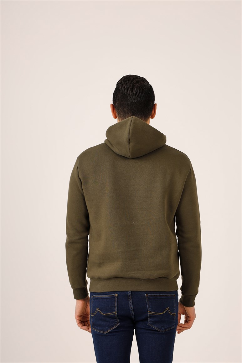 Haki Erkek Regular Fit Baskılı Kapüşonlu   Sweatshirt 