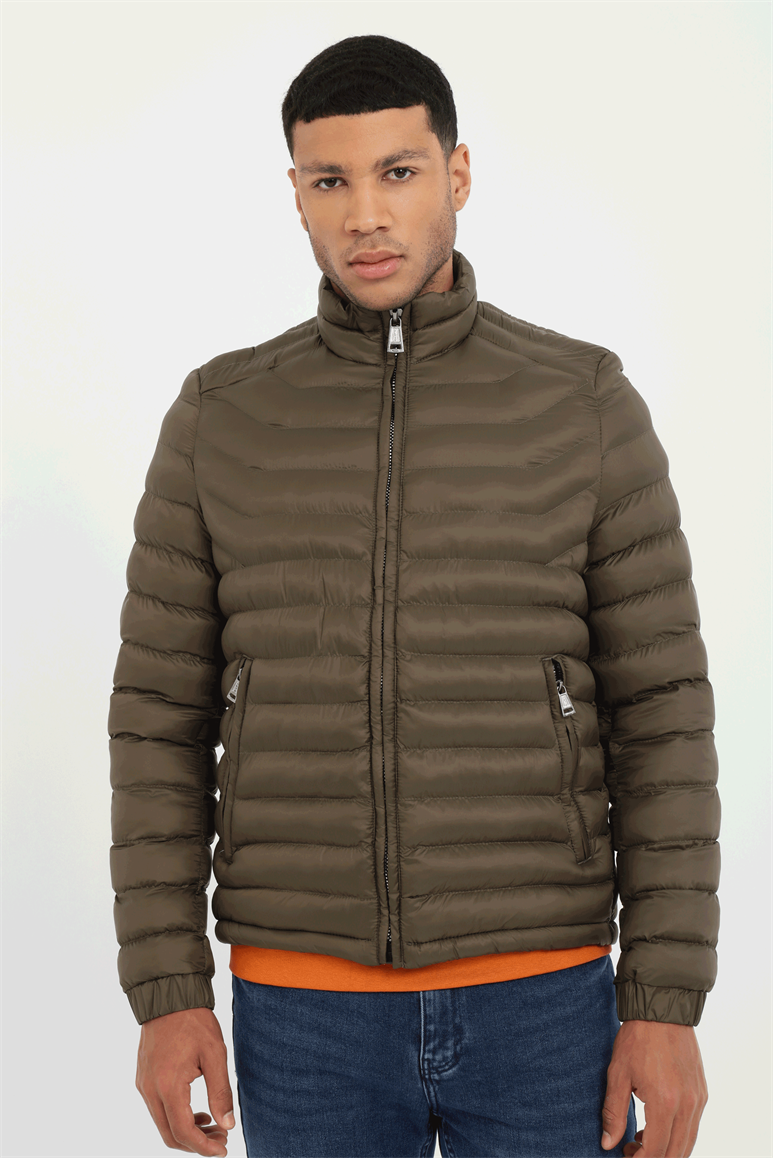 Haki Kapitone Slim Fit Erkek Mont