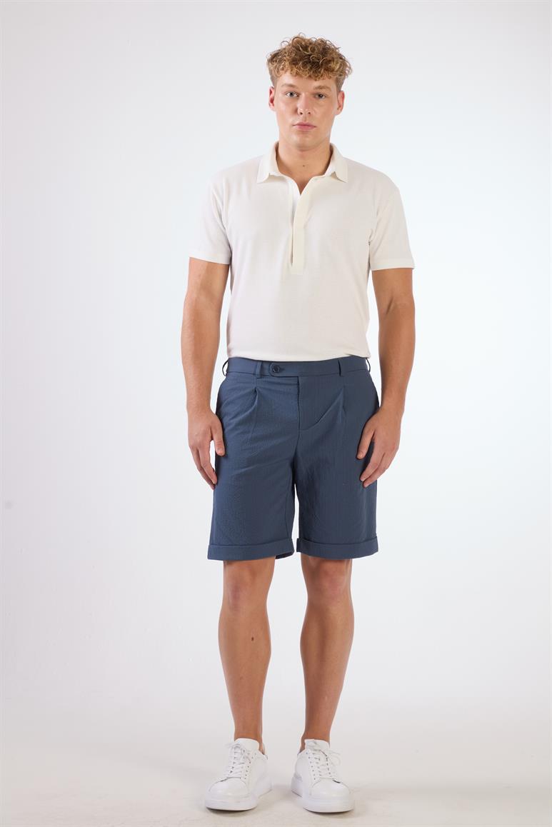 İndigo Erkek Slim Fit Gofre Desenli Short 