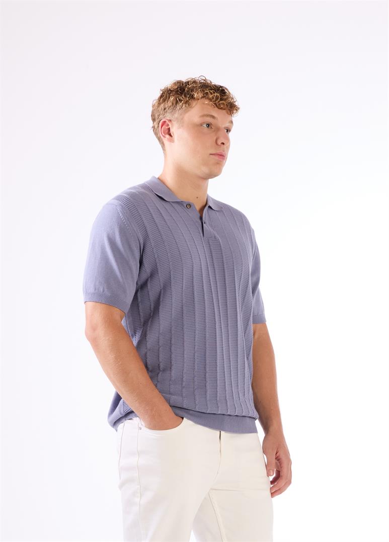 İndigo Polo Düğmeli Kısa Kollu Düz Renk Fitilli Slim Fit Erkek Triko