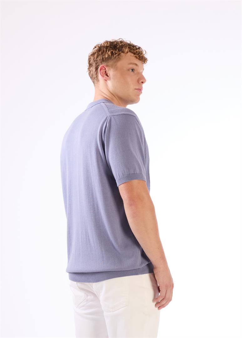 İndigo Polo Düğmeli Kısa Kollu Düz Renk Fitilli Slim Fit Erkek Triko