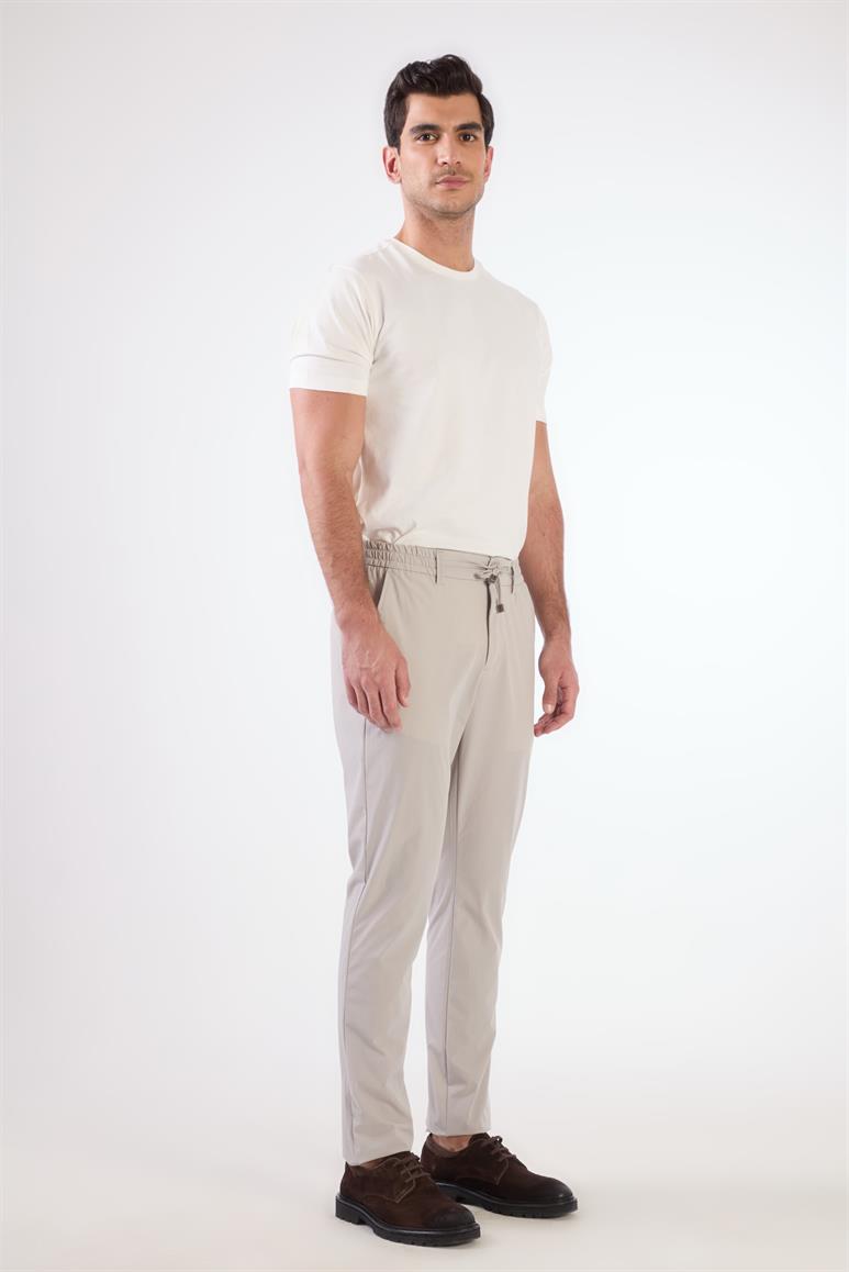 Gri Bağcıklı Slim Fit Jogger Erkek Pantolon