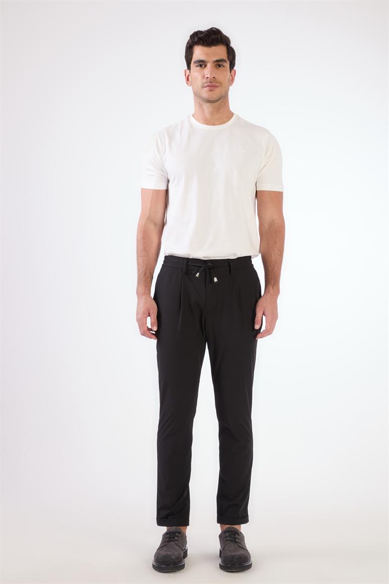 Siyah Bağcıklı Slim Fit Jogger Erkek Pantolon