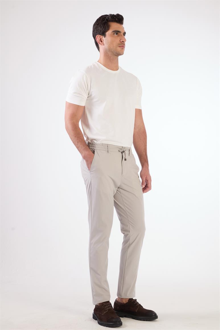 Gri Bağcıklı Slim Fit Jogger Erkek Pantolon