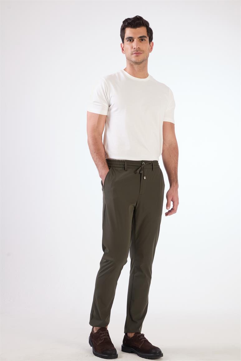 Haki Bağcıklı Slim Fit Jogger Erkek Pantolon